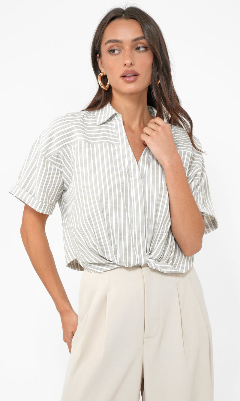 Maria Cropped Twist Front Stripe Shirt
