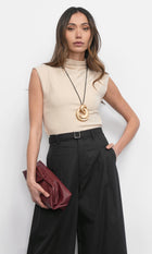 Paloma Funnel Neck Knit Sand Top