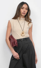 Paloma Funnel Neck Knit Sand Top