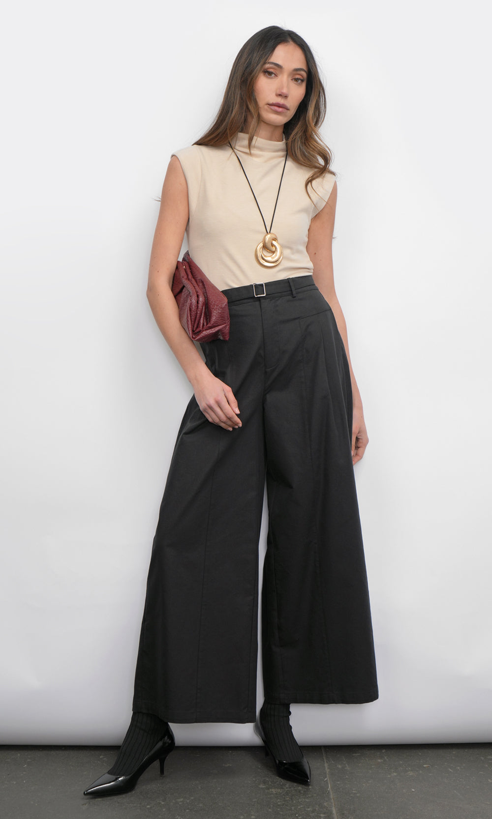 Paloma Funnel Neck Knit Sand Top