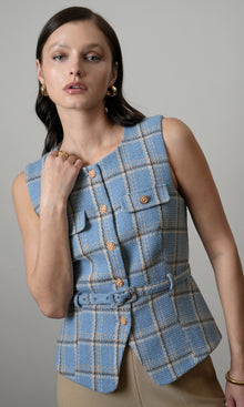 Sloane Belted Plaid Vest