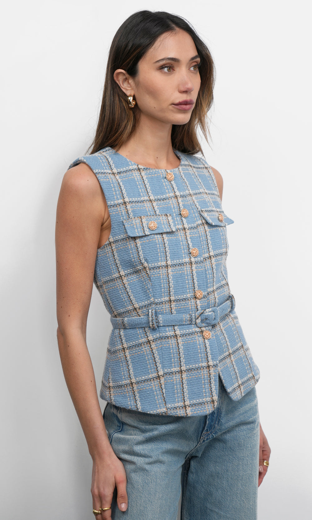 Sloane Belted Plaid Vest
