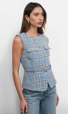 Sloane Belted Plaid Vest
