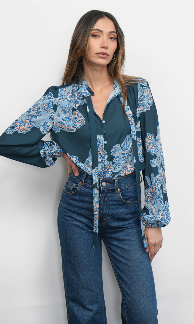 Cierra Button Up Tie Neck Blouse