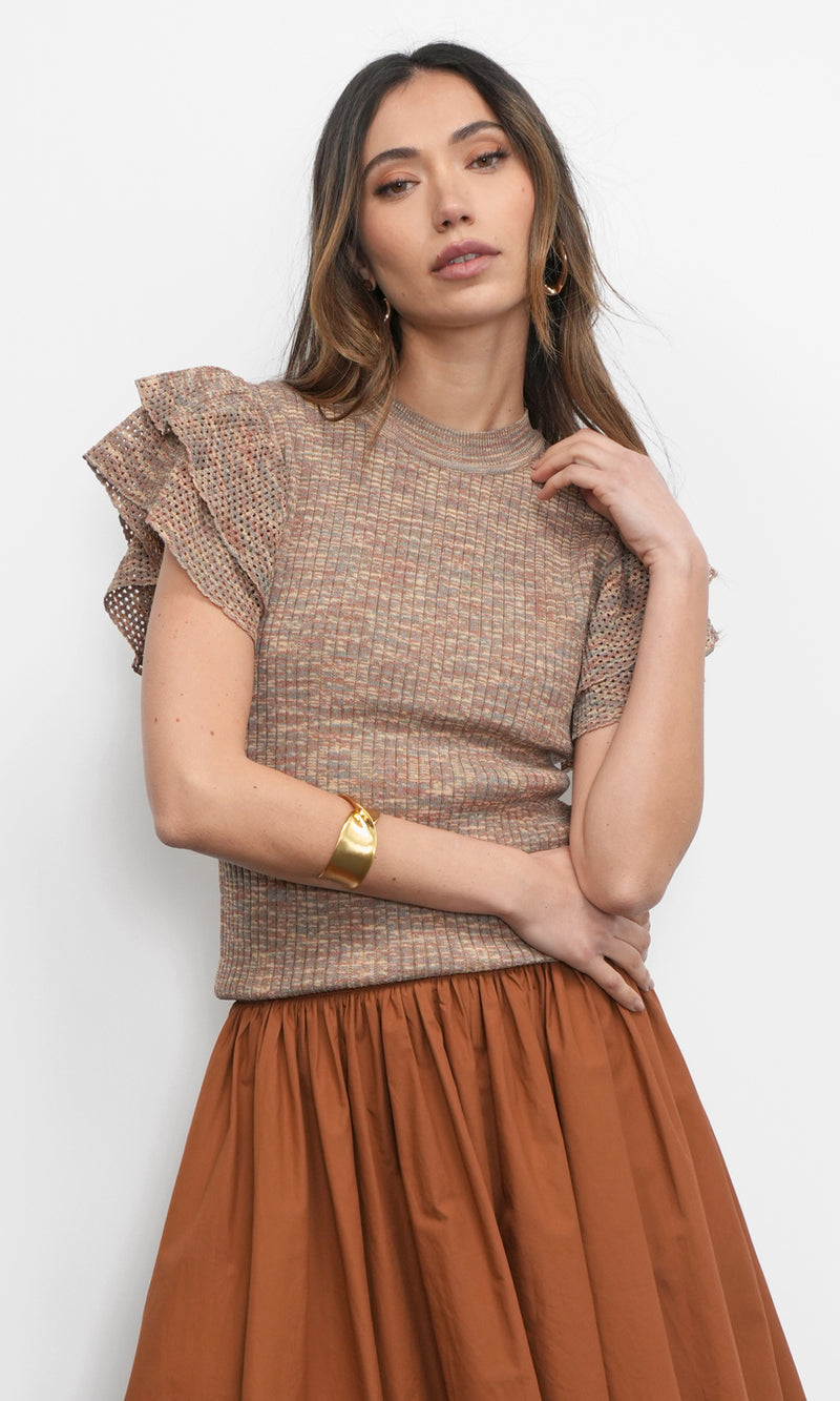 Rowe Crewneck Flutter Sleeve Knit Top