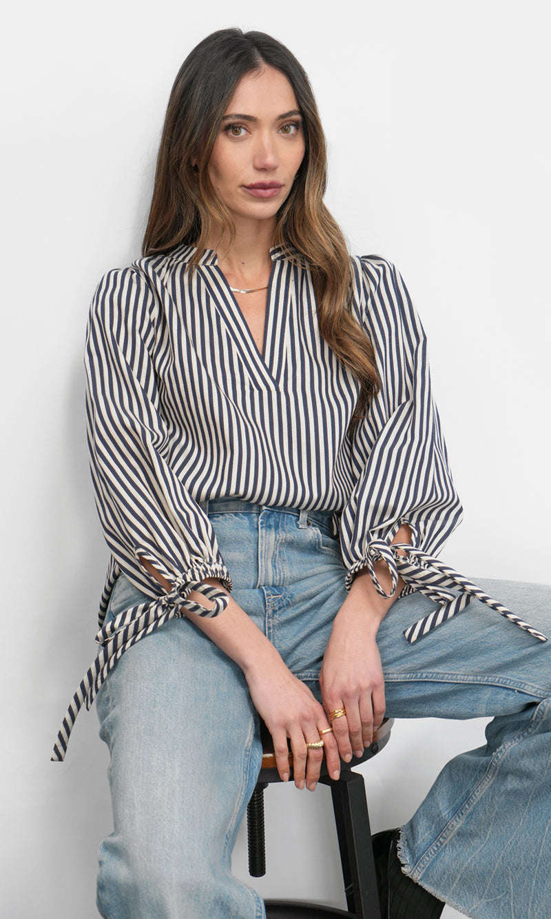 Miui Puff Sleeve Stripe Shirt