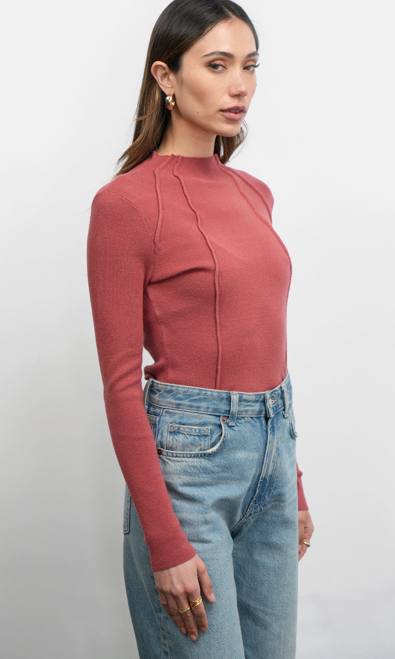 Bellamy Exposed Stitch Mock Neck Top