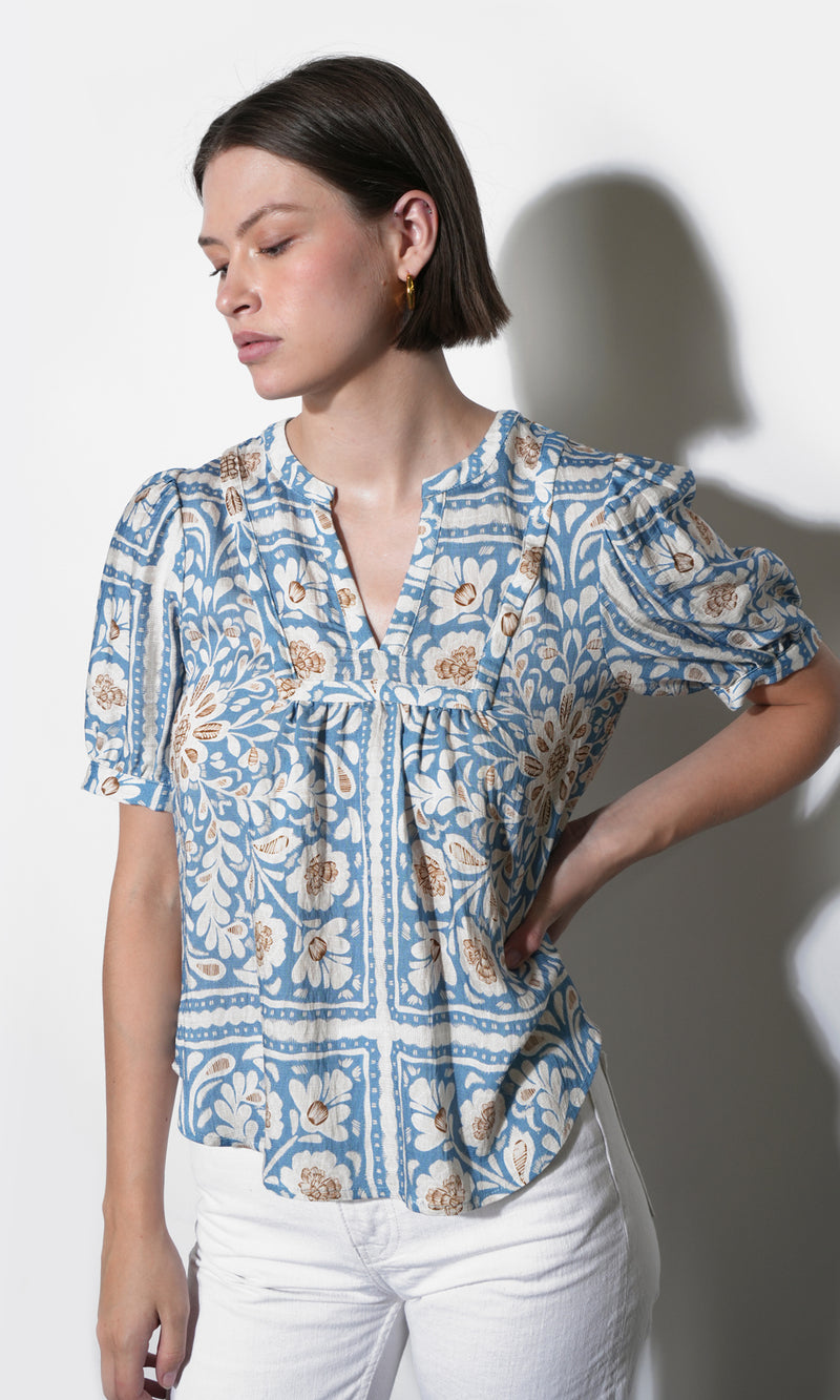 Charlotte Split Neck Elbow Sleeve Top