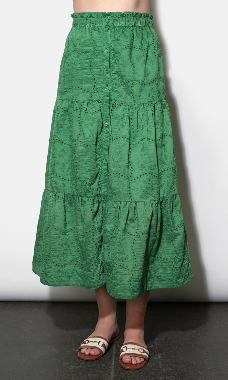 Ulyssa Button Front Embroidered Midi Skirt G261S9444