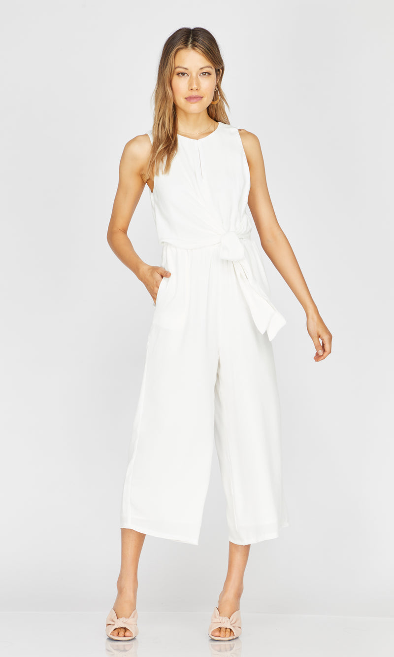 white wrap tie jumpsuit