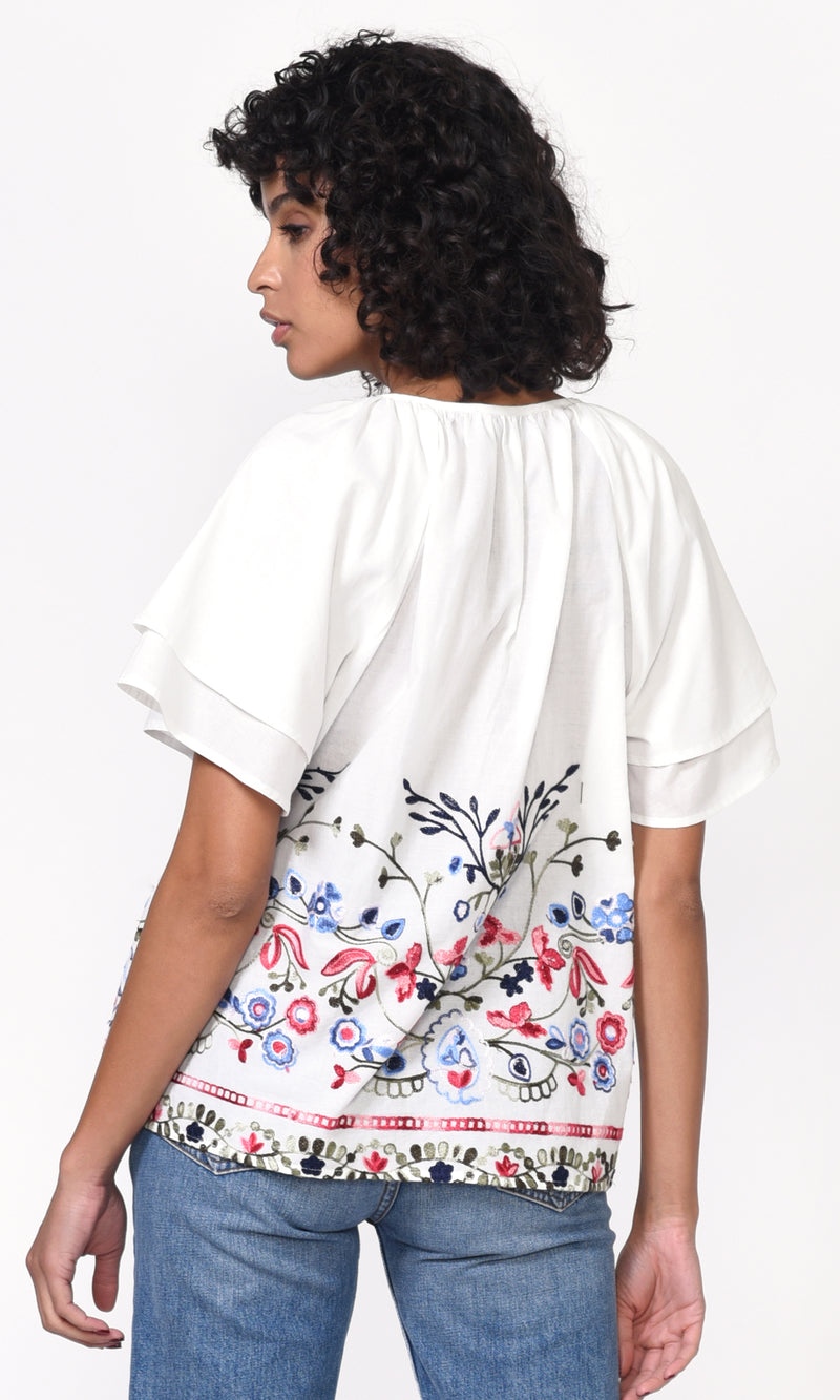 Rhoni Embroidered Flutter Sleeve Blouse