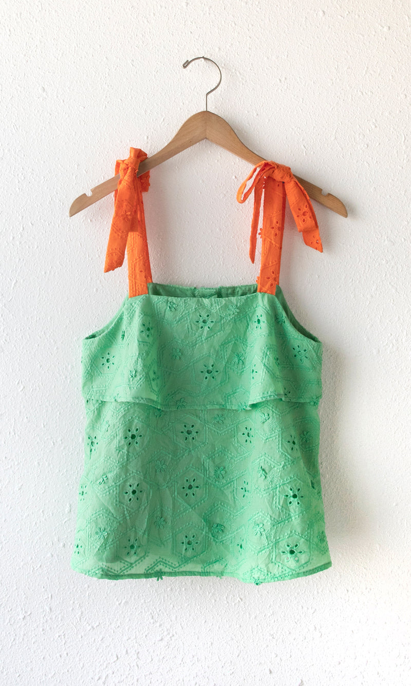 Pali Embroidered Tie Shoulder Top