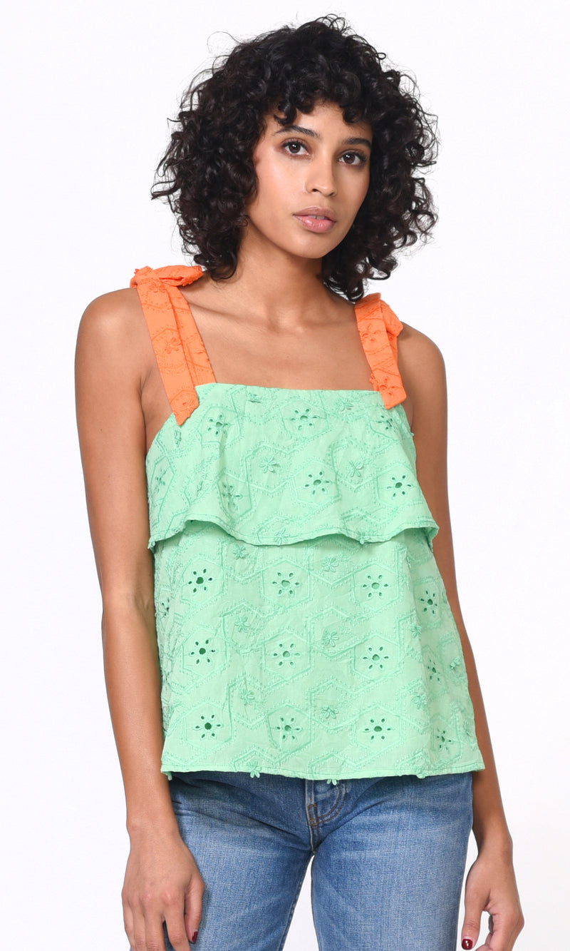 Pali Embroidered Tie Shoulder Top