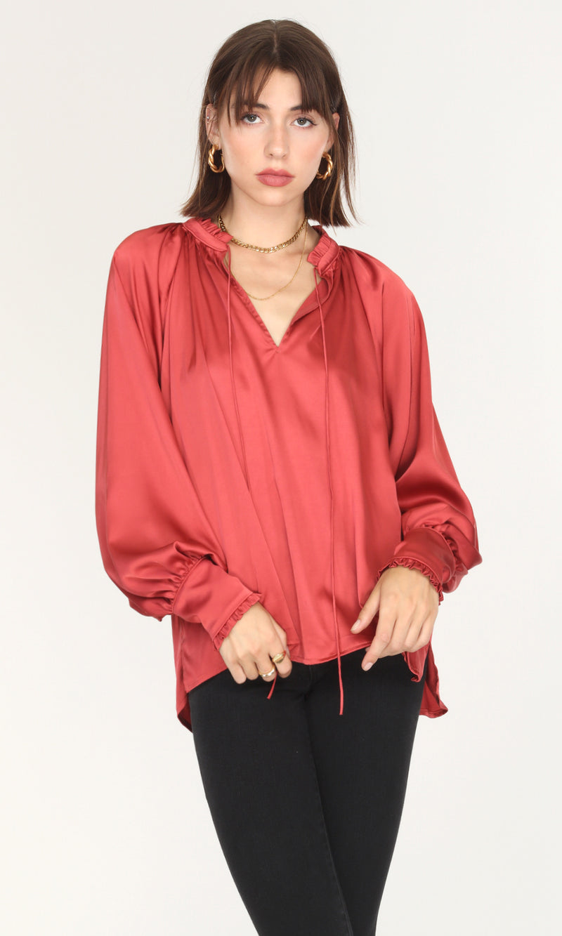 Larissa Wide Cuff Sateen Blouse
